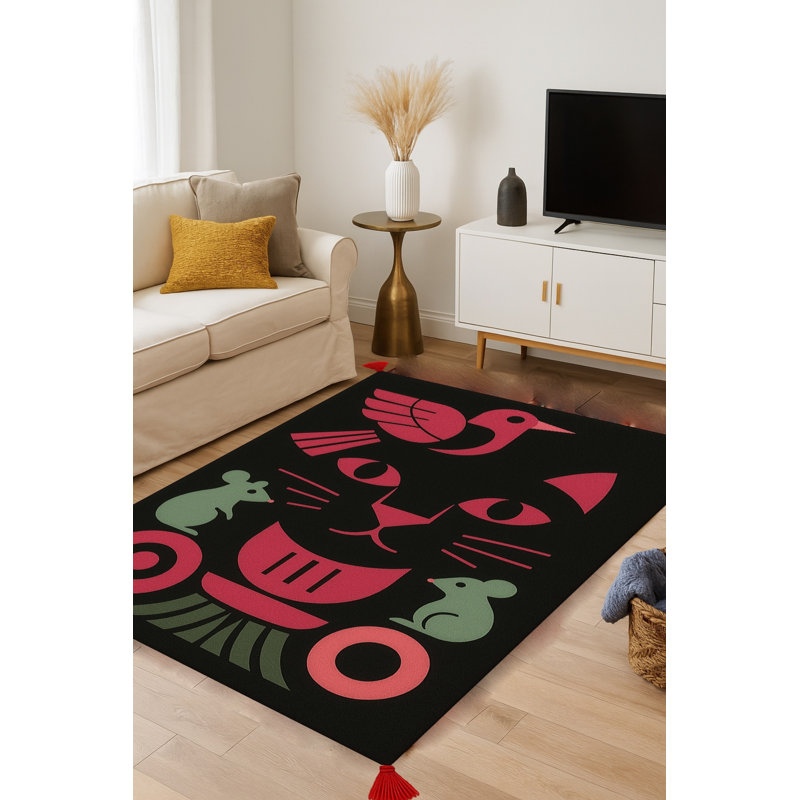 Tapis vert tissé à motif abstrait lavable Mosso, 2'6" x 4'11"