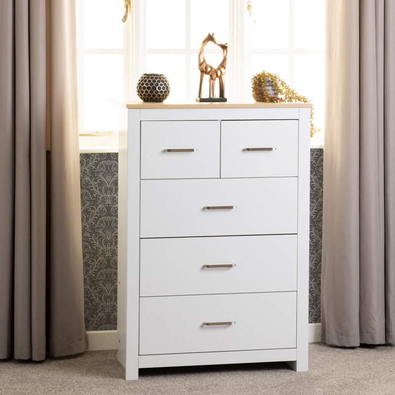 Henryville 80cm W 5 - Drawer Chest of Drawers, White