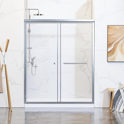 60"Wx70"H Semi-Frameless Double Sliding Shower Door,1/4"Thick SGCC Glass, Adjustable Width,