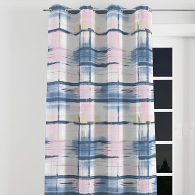 Modern Window curtains - Pink Light Horizon Plaid Grommet Curtain - 1 Panel