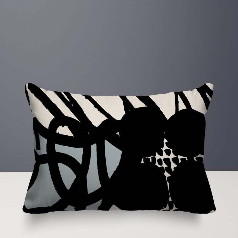 Coussin rectangulaire intérieur / extérieur Aloe, Gris / noir / blanc cassé, H 14 po x l 20 po