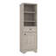 Armoire à linge, deux tablettes intérieures, deux tablettes ouvertes, une porte