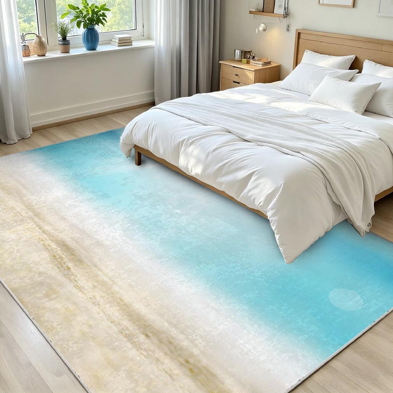 Tapis d'intérieur transparent plage lavable à la machine avec lumière du soleil, Rectangle 71 po x 98 po