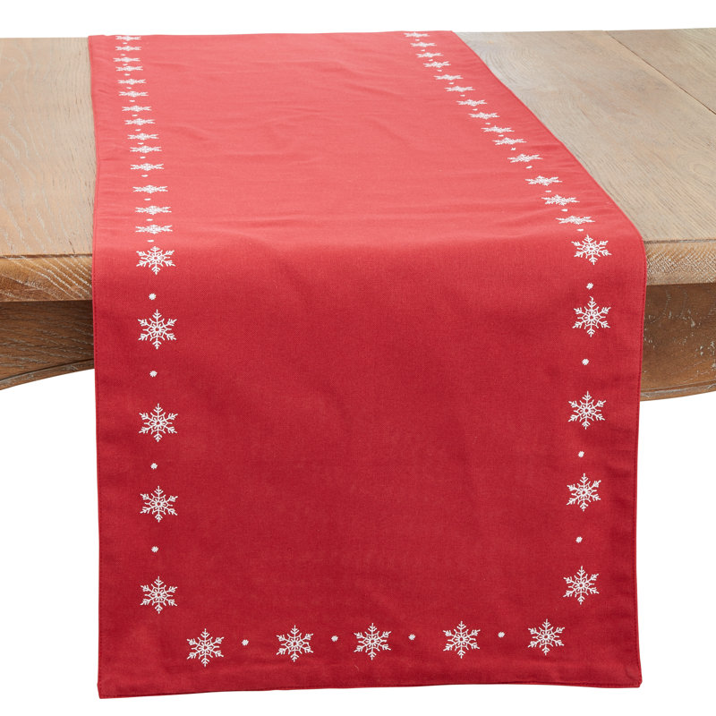 Chemin de table brodé Snowy Wonderland, Rouge