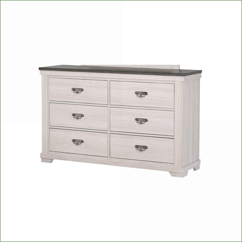 Commode rustique à 6 tiroirs gris avec commode rustique en bois | Beige gris + blanc | Bois