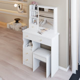 Modern multifunctional left drawer desktop dresser, upholstered stool, practical and stylish dresser for small spaces
