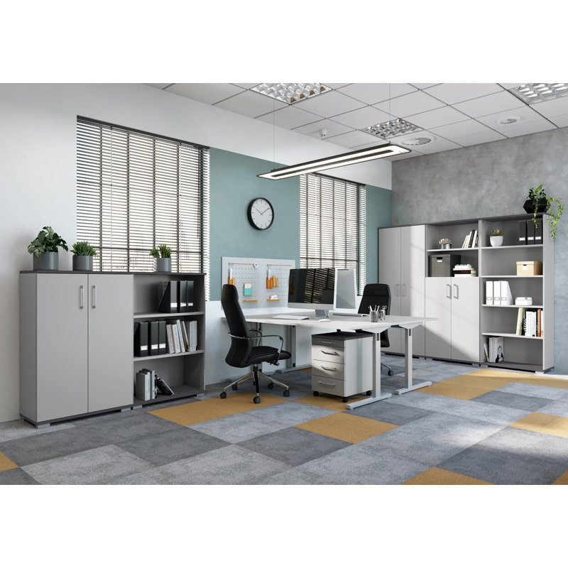 Chien Metal Base Executive Desk, Light Grey/Silver, 80cm H x 180cm W x 80cm D