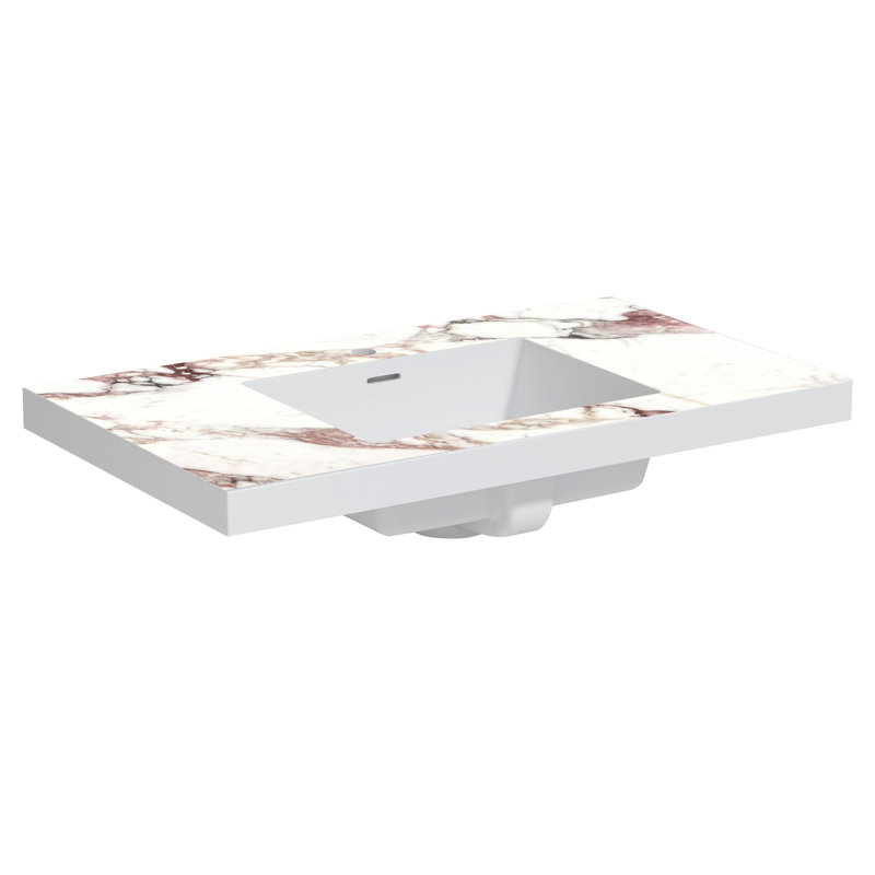 Comptoir de meuble-lavabo 36 po x 18 po avec lavabo rectangulaire intégré, veinure de marbre et fixation pour robinet à un trou