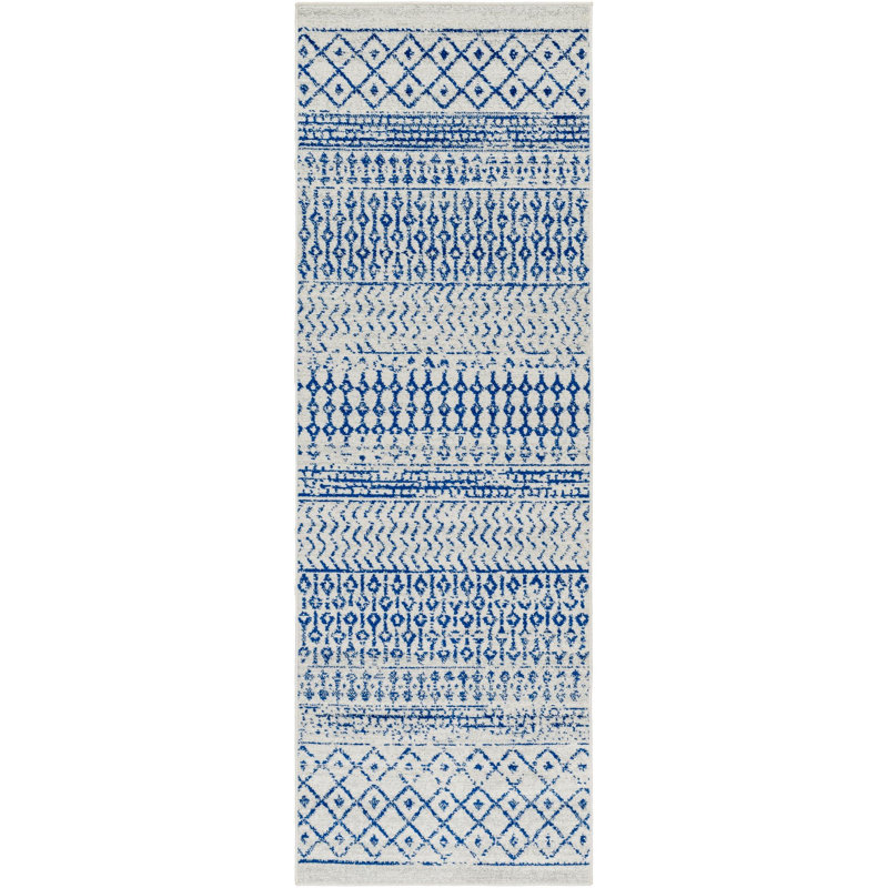 Bernhard Global Blue/Ivory Area Rug, Runner 2'6" x 12'