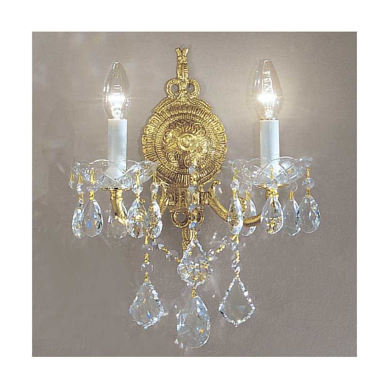 Lampe murale bougie 2 lumières Madrid Imperial, Bronze du vieux monde, Crystalique