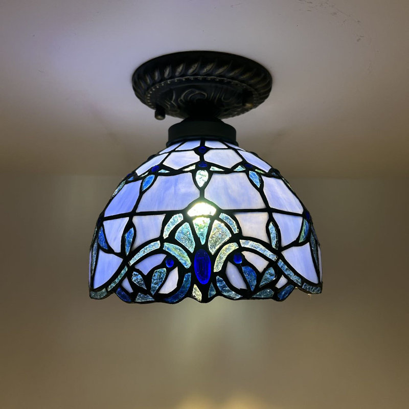 8 in. 1 - Light Bronze and Stained Glass / Tiffany LED Bowl Ceiling Fan Light Kit, Blue