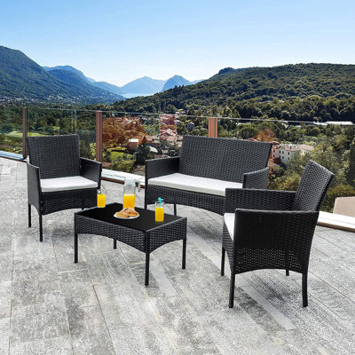 Randlett 4-Piece Patio Furniture Sets All-Weather Rattan Chairs Wicker Set With Glass Coffee Table Outdoor Conversation Sets For Garden Balcony Porch -  Lark Manorâ¢, FDEF4D9A31B8468AA5F435C3A69E18F5