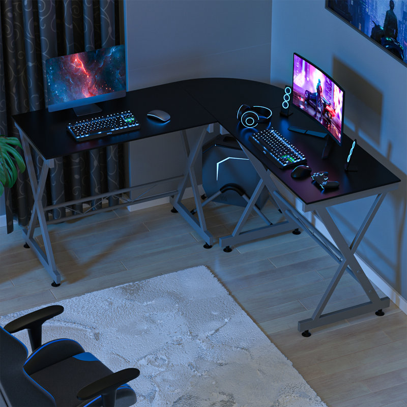 L-Shaped Metal Base Computer Desk