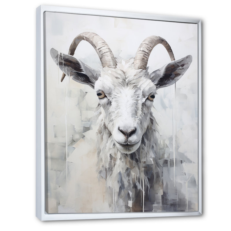 Dos et chèvre blanche sur toile, Cadre flottant blanc, 44" H x 34" W