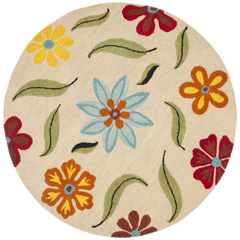 Tapis beige en laine bouclé à la main Emrick, Rond 6 pi