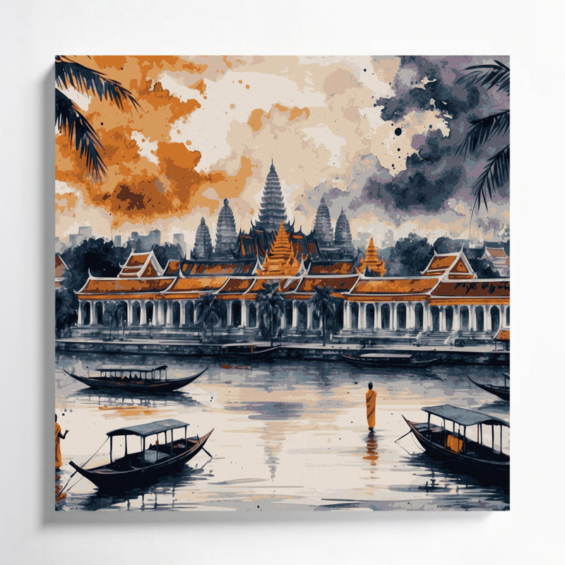 Art mural sur toile, cités, villes, Phnom Penh, Cambodge