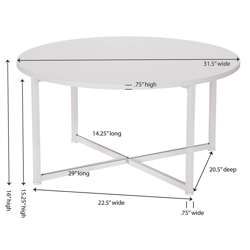 End Table, White, 15.98" H x 31.5" W x 31.5" D