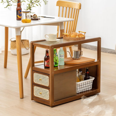 Nightstand Side Table, Bamboo Accent Bedside Tables, Glass Coffee Tables, Boho Wooden End Table With Storage For Small Space, Living Room And Bedroom