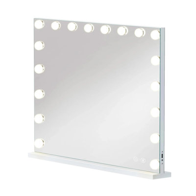 31.5x22.8 Inch Hollywood Vanity Mirror with Lights, 18 Dimmable LED Bulbs with Touch Control, Bluetooth Speaker & USB Charge Port, Tempered Glass Tabletop or Wall Mount Mirror