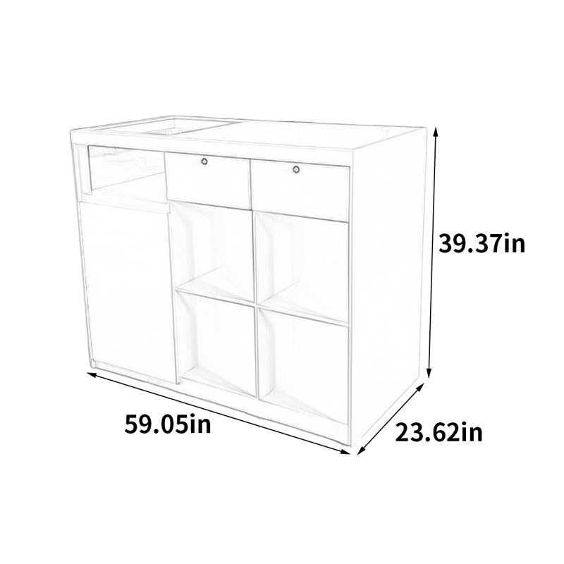 Vitrine en verre tendance, H 39,37 po x l 59,05 po x P 23,62 po
