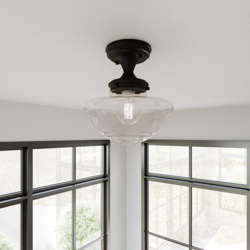 Millsap Glass Semi Flush Mount, Matte Black