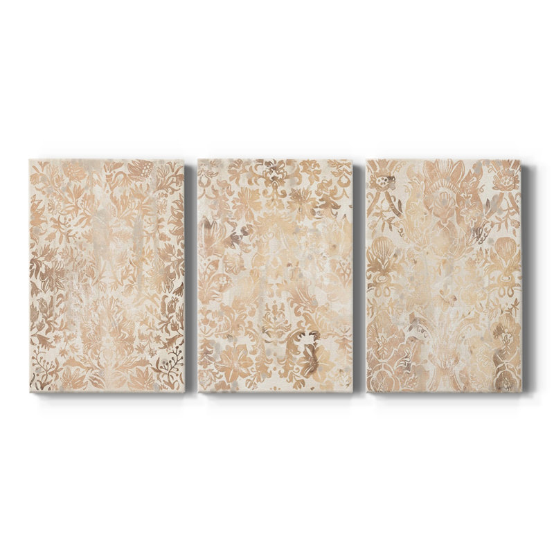 Noyer damassé I - Toile tendue sur mesure avec châssis - 3 pièces, 18" H x 36" W