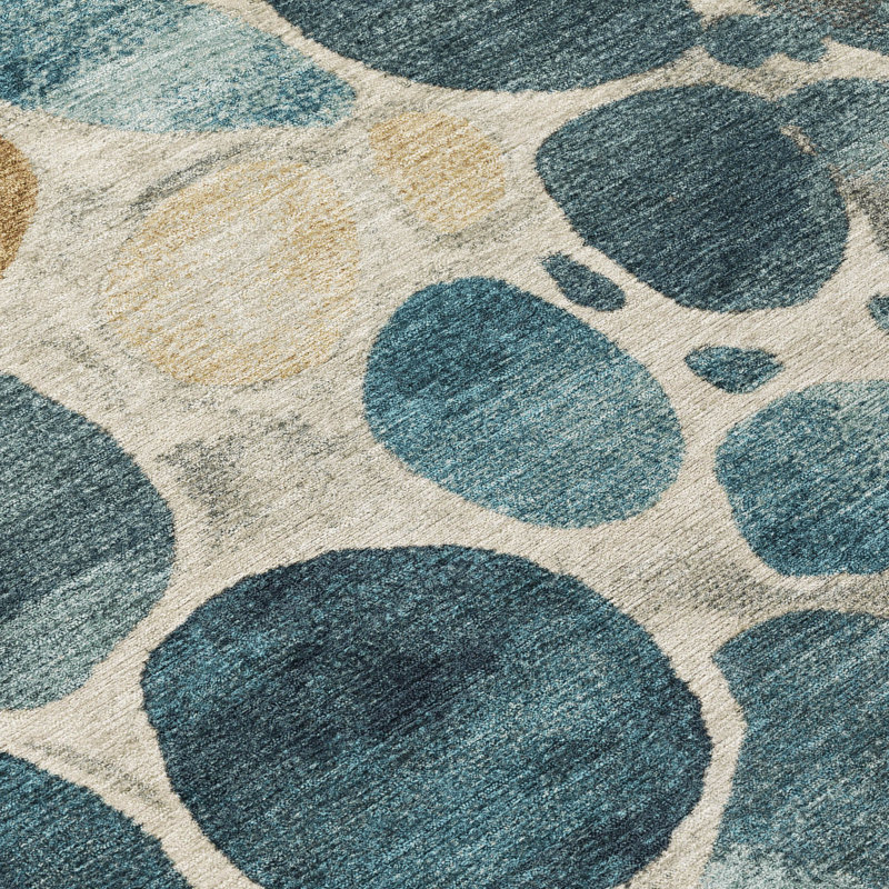 Tapis bleu sarcelle lavable à la machine intérieur / extérieur Xhevrie, Rectangle 2 pi 6 po x 3 pi 10 po