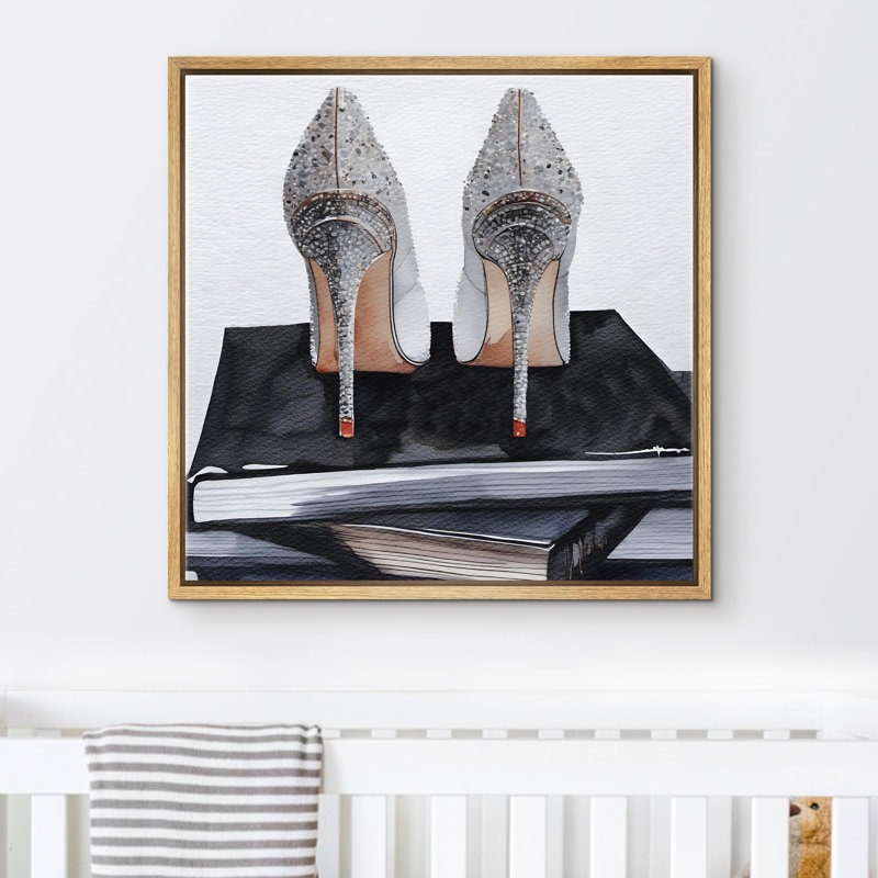 «Dark Grey Elegance Redefined Sparkling High Heels Woman's Fashion Modern Art Pastel» sur, Naturel, H 16 po x l 16 po