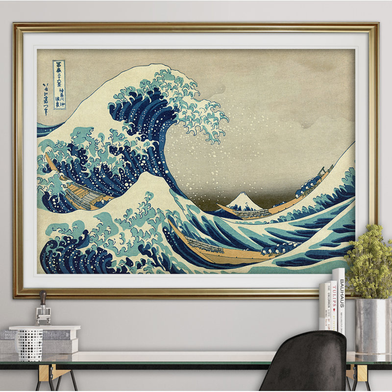 «The Great Wave» par Katsushika Hokusai, reproduction sur toile tendue, H 20 po x l 24 po, Papier avec cadre doré