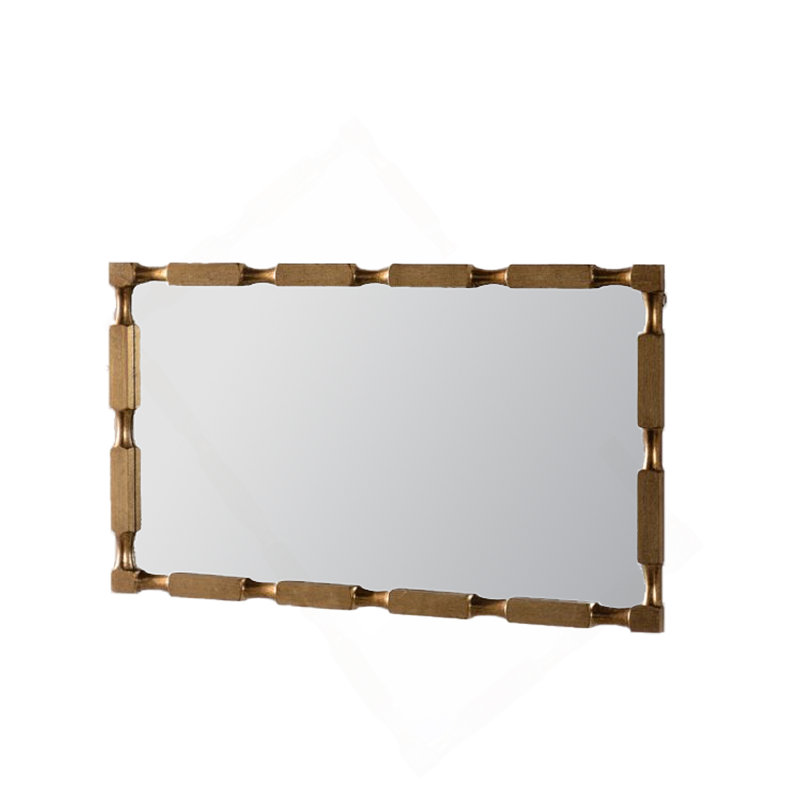 Gold Bamboo-Style Rectangular Wall Mirror, Textured Frame For Living Room/Bedroom/Entryway Decor