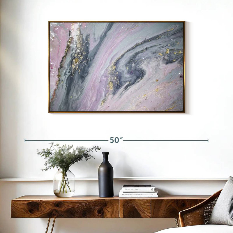 Pink And Grey Luper, Floating Frame Gold, 37" X 25"