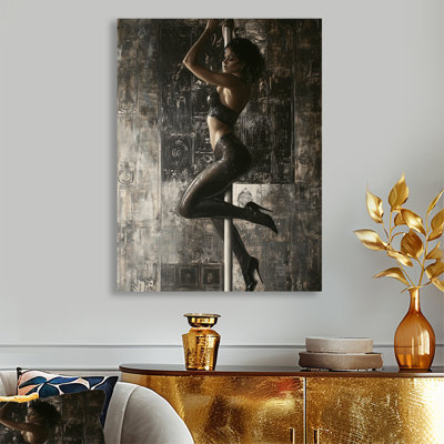 Sultry Pole Dancer In Grey - Woman Stripclub Wall Art Print