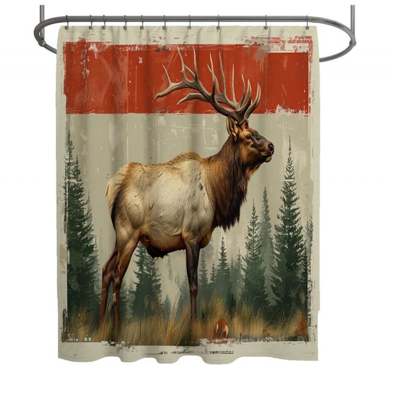 Rideau de douche Elk - Décoration de salle de bain Faune, H 73 po x l 70 po
