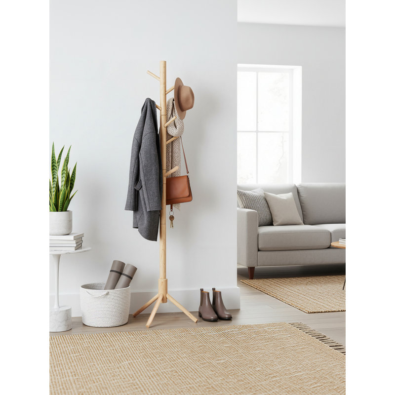 Blaser Solid Wood Freestanding 8 - Hook Coat Rack, Natural