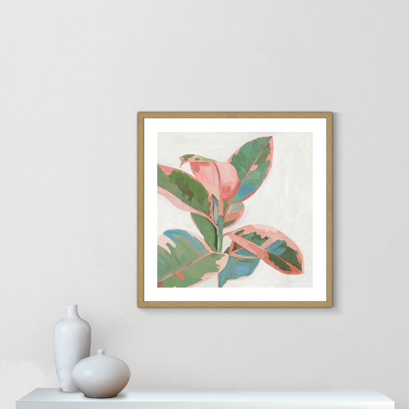Ficus rose I - reproduction d'art, Toile avec cadre en bois beige, H 28,75 po x l 28,75 po x P 0,75 po