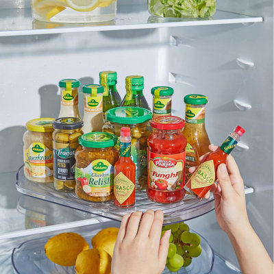 Deriona Lazy Susan Turntable Organizer for Refrigerator, Clear Rectangular Fridge Organizer Storage