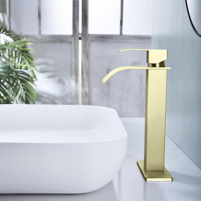 Robinet de lavabo de salle de bain à poignée simple avec bec cascade