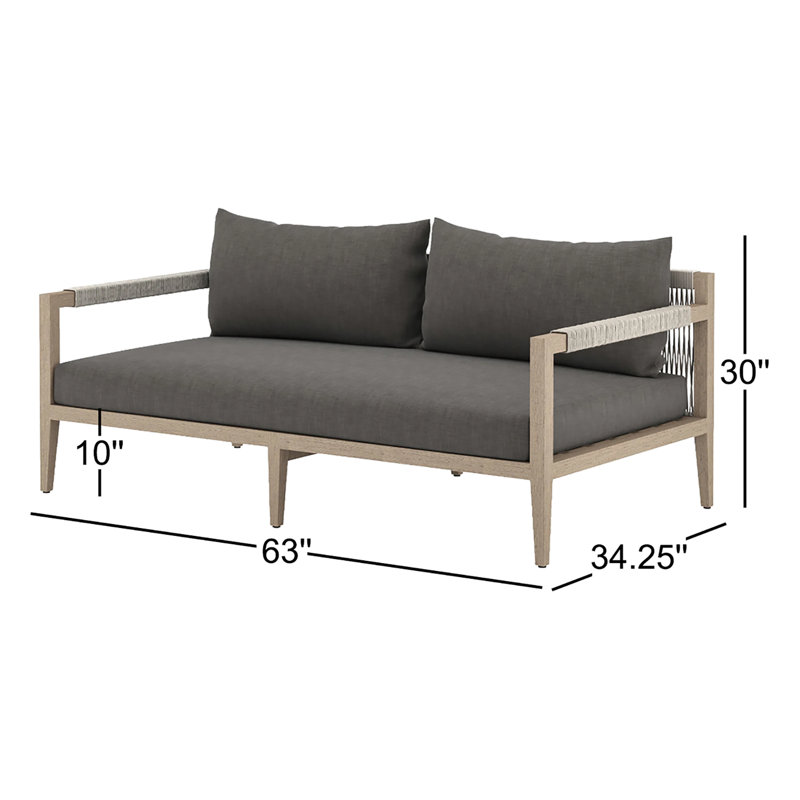 Sherwood Outdoor 2 - Seat Loveseat, Gray Cushion/Brown/Gray Frame, Solid Wood