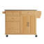 Îlot de cuisine intérieur en bambou avec plateau en acier inoxydable - Chariot mobile avec tiroirs, armoire et porte-serviettes pour la salle à manger et le bar
