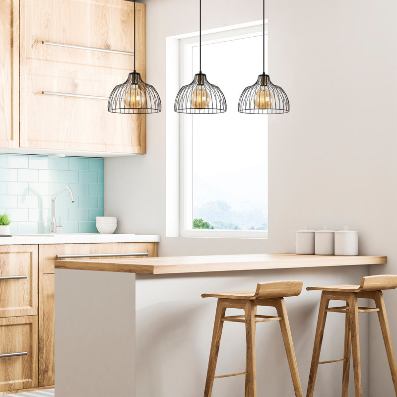 Luminaire suspendu en dôme pour îlot de cuisine 3 lumières Huckins