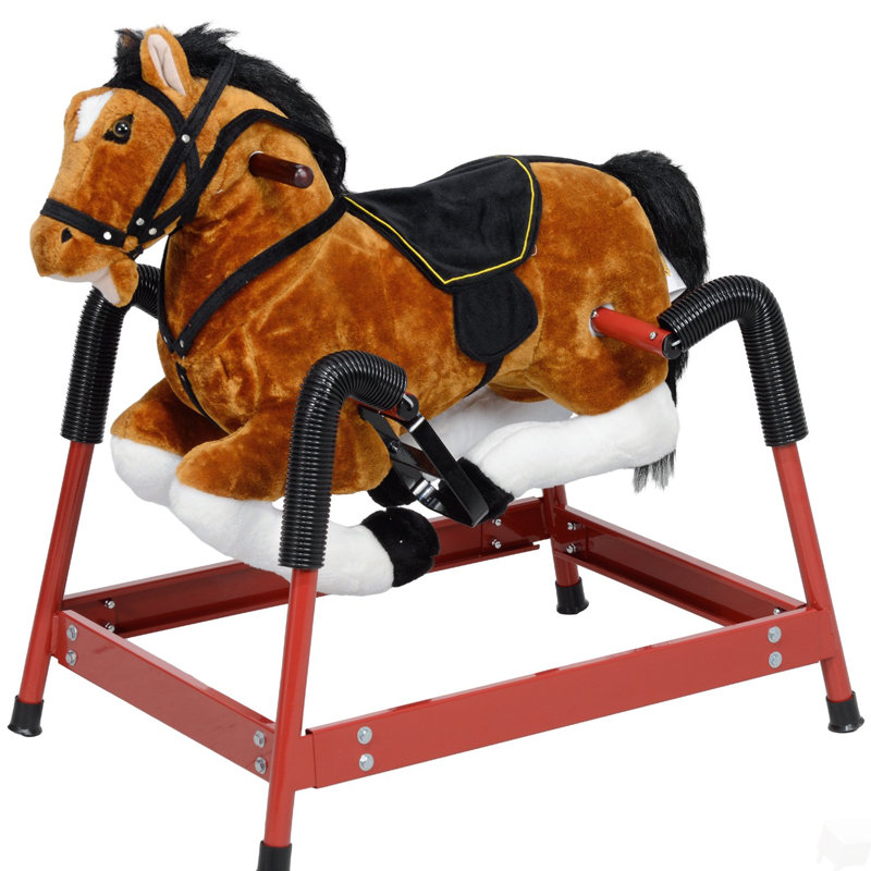 Cheval à bascule de printemps, enfants à cheval, cheval en peluche avec sons et étriers de pied, selle pour enfants de 3 à 8 ans