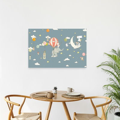 Affiche murale abstraite contemporaine rétro représentant un éléphant et des fleurs, représentant les amis du ciel magiques.