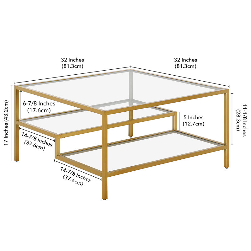 Four Leg Coffee Table with Storage, Brass