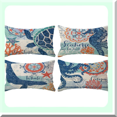 Coastal Breeze Lumbar Pillow Set - Nautical Decorative Cushion Cover Pack for Beach House/Sofa - Mediterranean Style Throw Pillow Case
