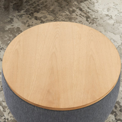 Dark Grey Round Storage - 2 In 1. Acts As End Table And Seat. Handmade. Linen Upholstery. 25.5"X25.5"X14.5". 250Lbs Capacity 1 . Handmade With Linen. Supports 250Lbs. No Assembly Required