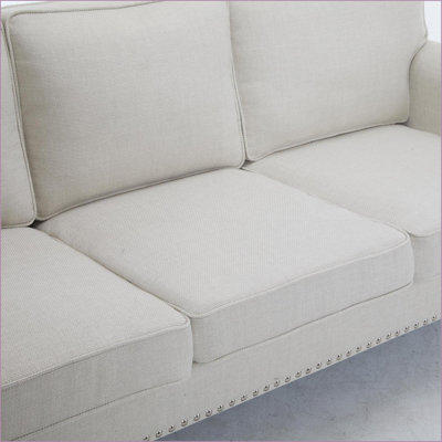 Sofas Traditional 3-Seater Rolled Arm Nailhead Faux Leather Beige Sofa 67.7'' W | Beige | Cabriole