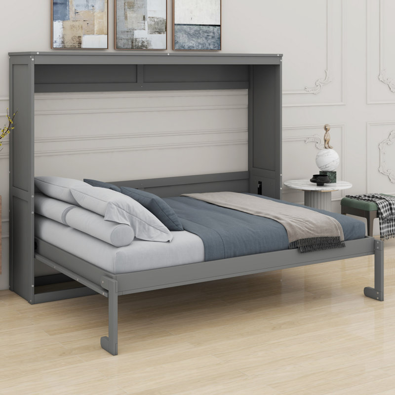 Lit mural multifonctionnel, lit pliable, Gris, Lit double