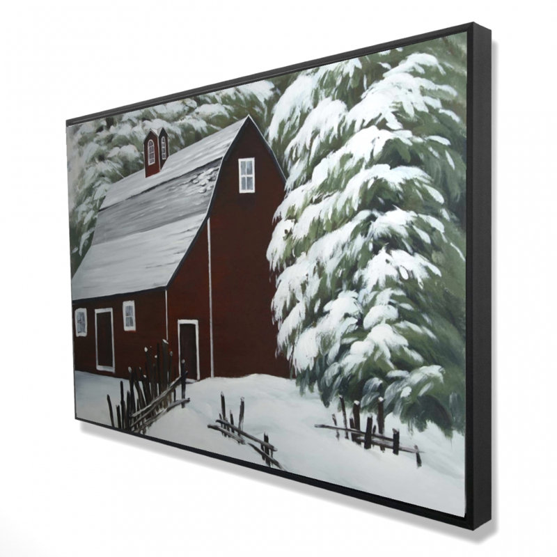 " Red Barn In Snow ", 24" H x 36" W
