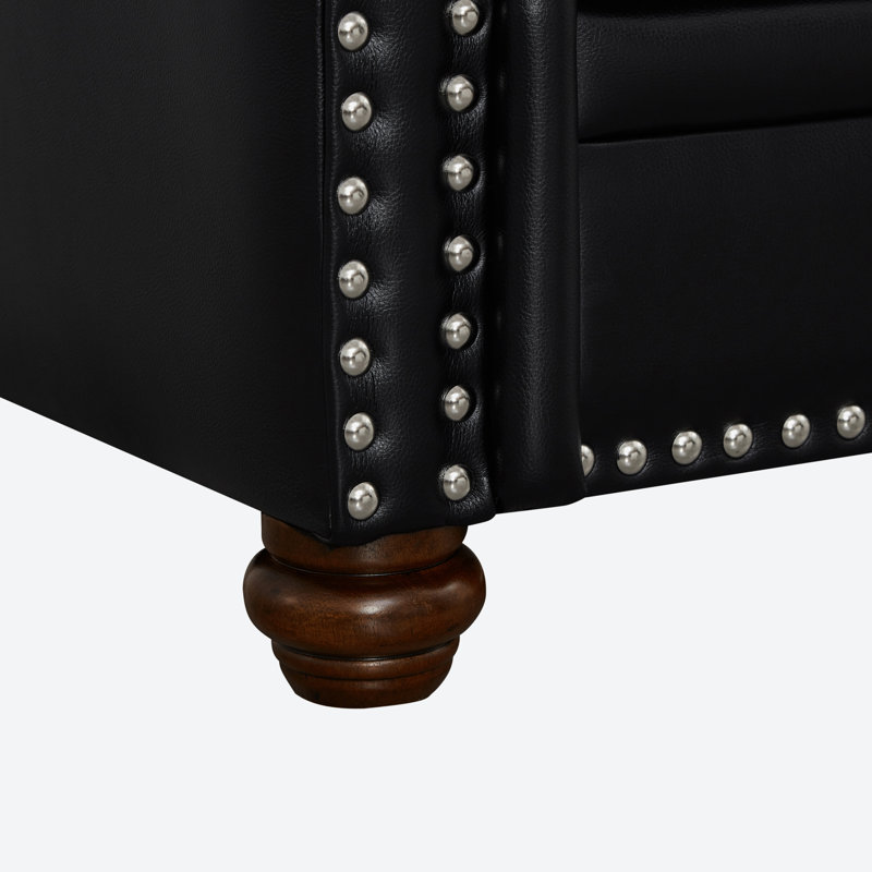 Ensemble de salon en cuir végétalien Auston, Similicuir noir