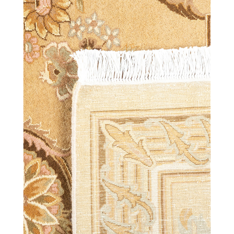Tapis unique brun / ivoire / jaune noué à la main Mogul 8 pi 2 po x 10 pi 10 po
